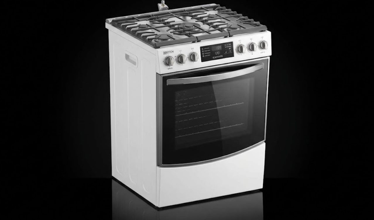 Five-burner gas range with glass oven door
